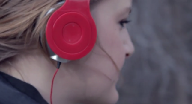 Red headphones close up