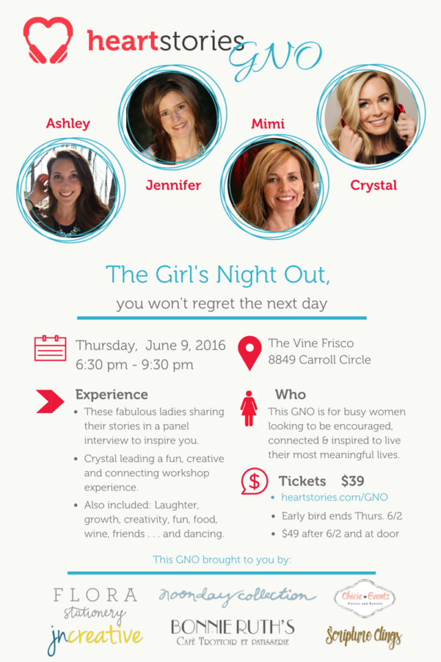 6 - 9 - 2016 HeartStories GNO The Girl's Night Out you won't regret the next day. HeartStories GNO Premier at The Vine in Frisco, TX