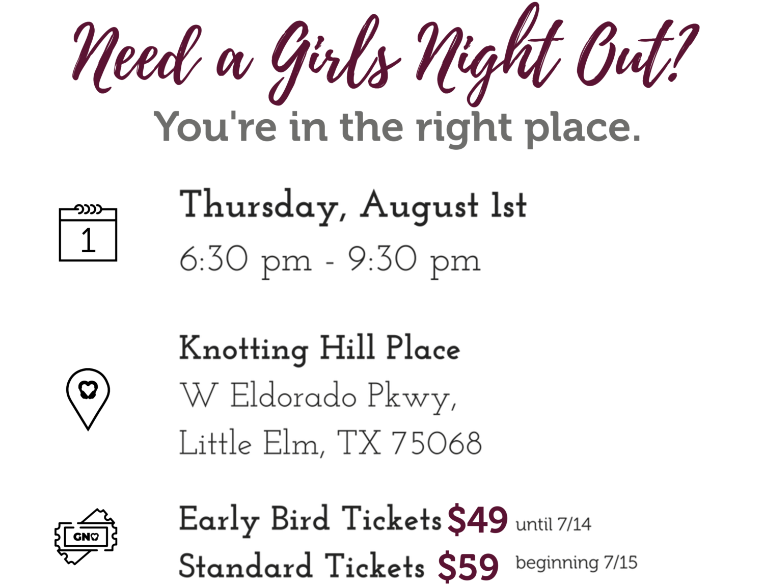 Frisco Texas monthly girls night out heart stories ticket prices