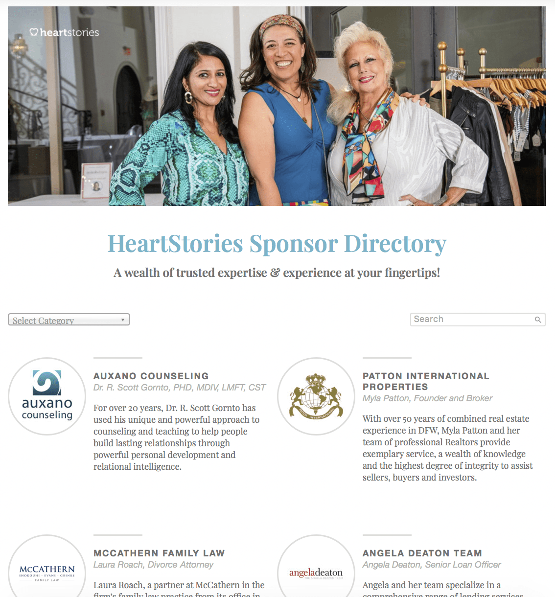 HeartStories Sponsor Directory Main Page Sample