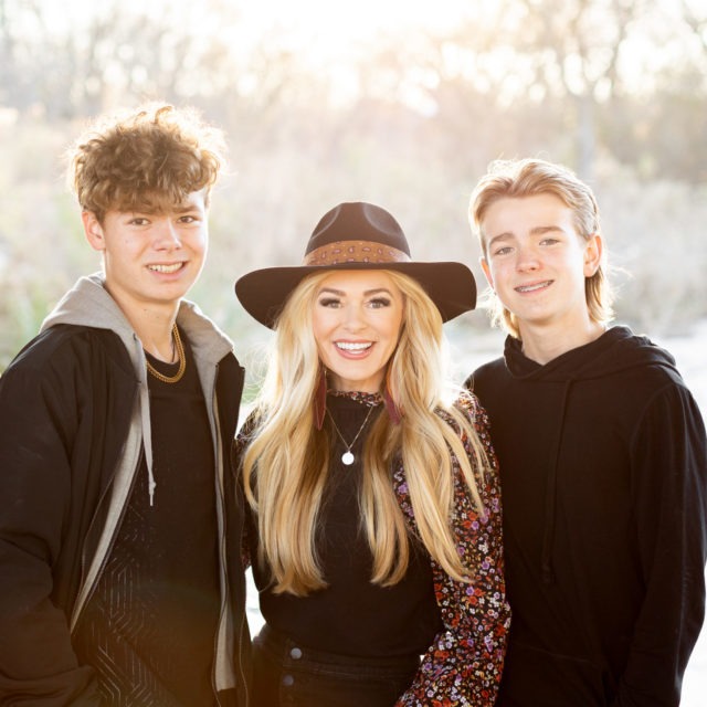 Mom and her boys by the creek